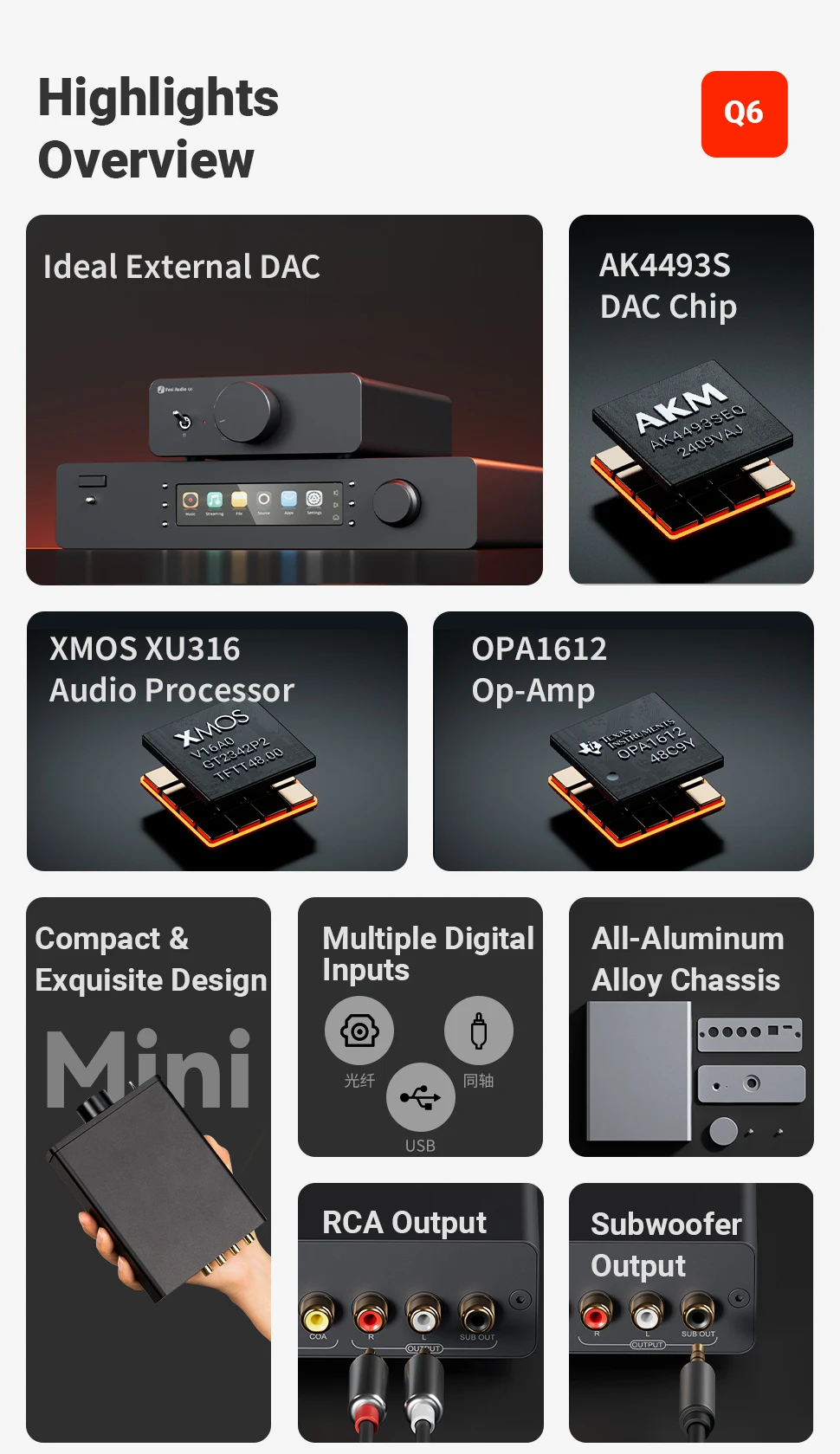 Fosi Audio Q6 Mini Desktop DAC AK4493S PCM 768kHz/32Bit DSD512 Hi-Fi DAC Für Stereo Verstärker Kopfhörer verstärker Dac Audio Konverter – Detail 3