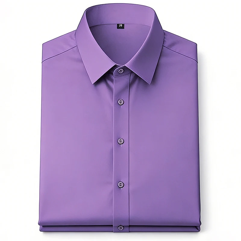 High Elasticity Fashion Comfortable Business Shirts For Men Long Sleeved Slim Fit Casual Solid Social Formal Dress Plain Blouses