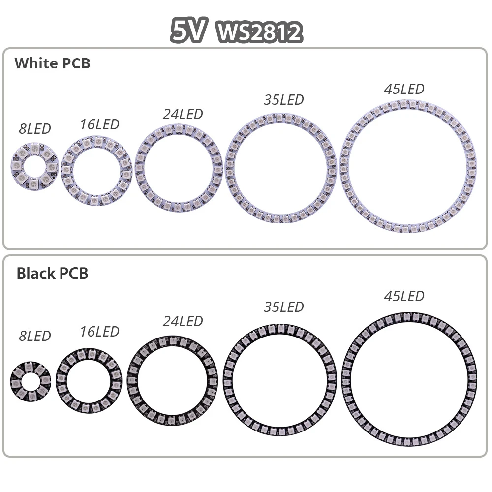 Led Ring WS2812B RGB SMD5050 Pixel Address Individually 8/16/24/35/45 Modules WS2812 IC Full Color Circle Led Light Room DC5V