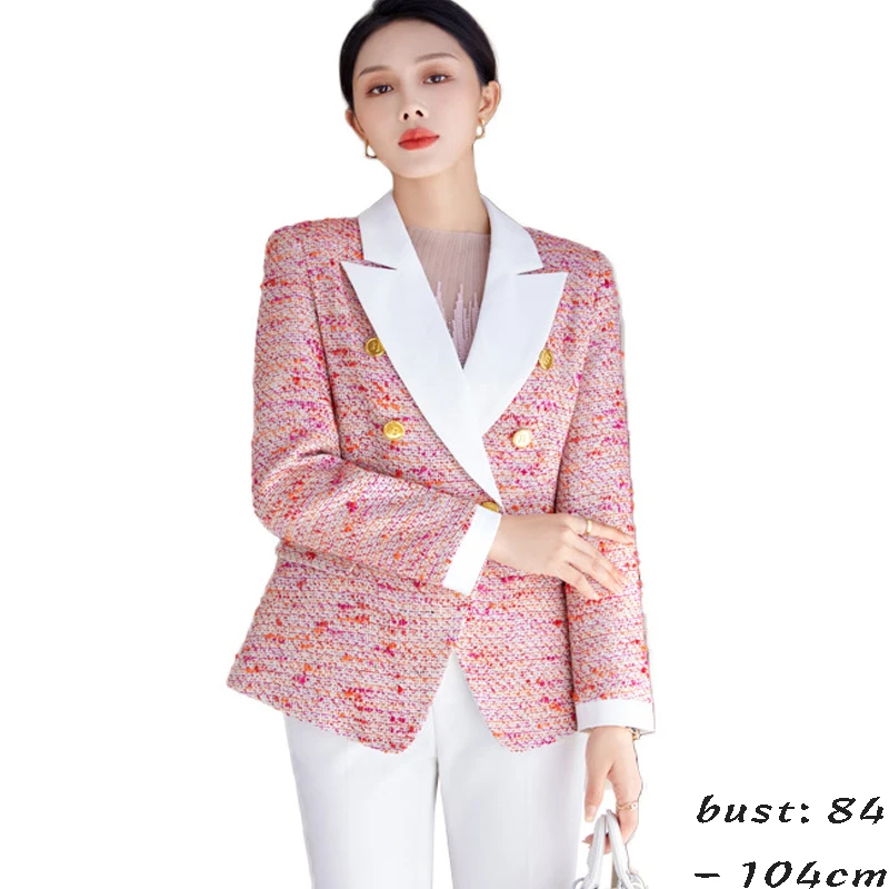 High quality wool blend blazer for women jacket double breasted autumn winter 2023 elegant fashion clothes - red