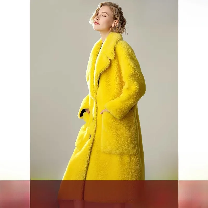 

Haining Fur Particle earling Jaet Women's Mid-Length Fur And Leather Inteated 2025 Winter New Lamb Fur Coat