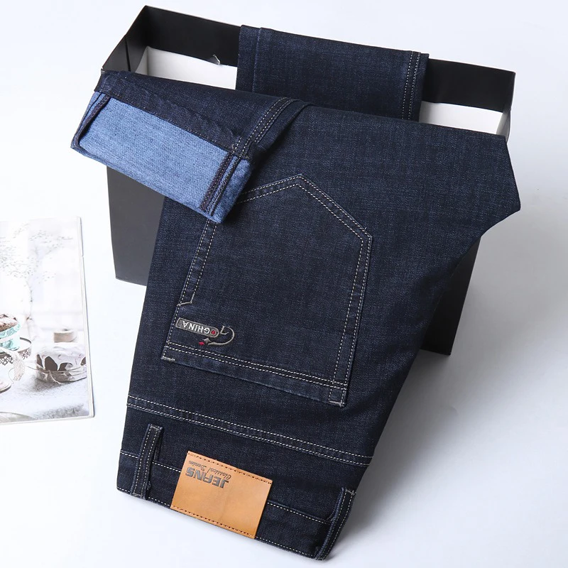 2026 New Comfortable Business Jeans Men Blue Black Casual Straight Elastic Fashion Classic Denim Trousers Brand Clothing