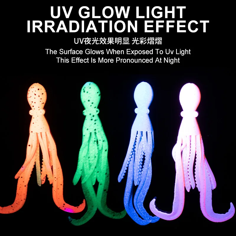 TEASER 2 قطعة HK037 5 جرام/9.5 سنتيمتر TPE بيونيك الأخطبوط الصيد هوك المياه المالحة UV توهج لينة مرنة الحبار القفز مساعدة السنانير #5