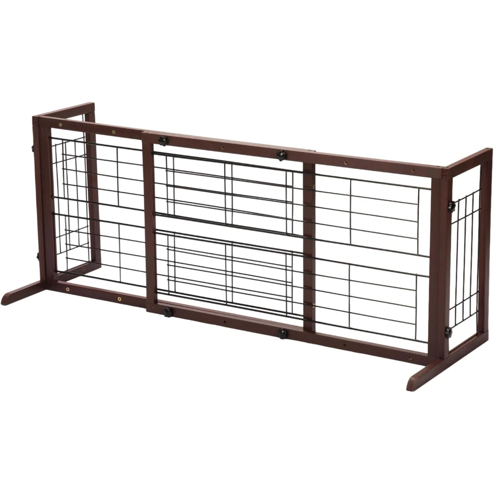 

38-67" Freestanding Pet Gate, No Drilling Wooden Dog Gate for Extra Wide Doorways Stairs Hallway, Brown