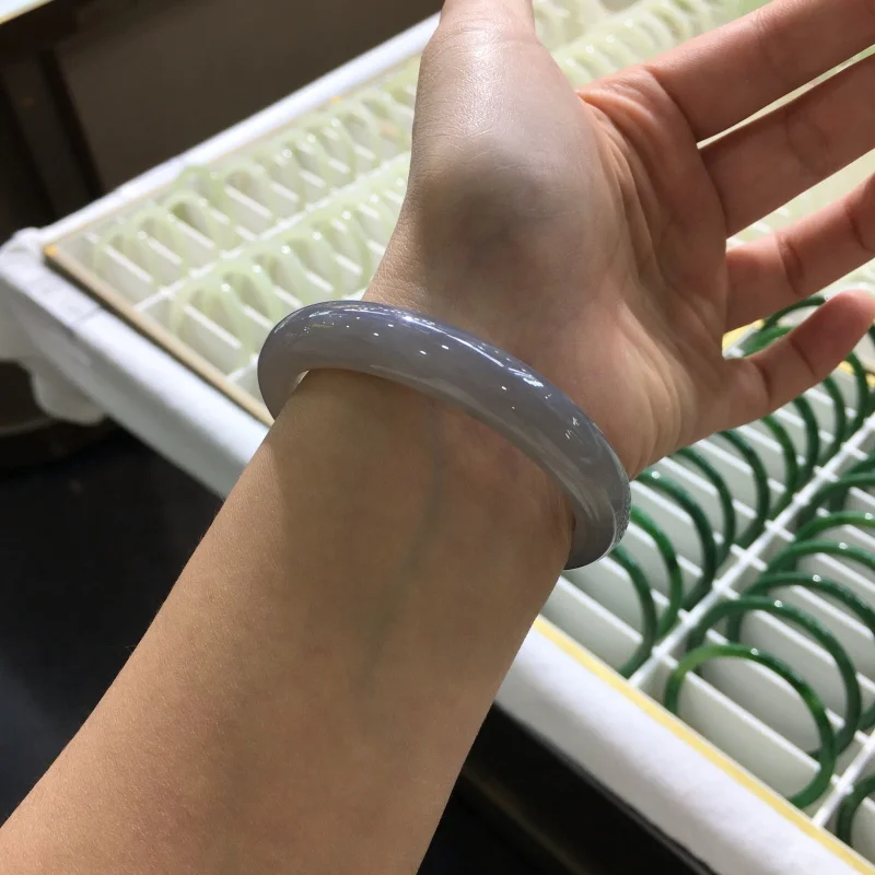 SGARIT Authentic Jadeite Hetian Jade 53-60mm Lavender-Gray Bracelet Hydrated Luster Flawless Quality Excellent Value 43g