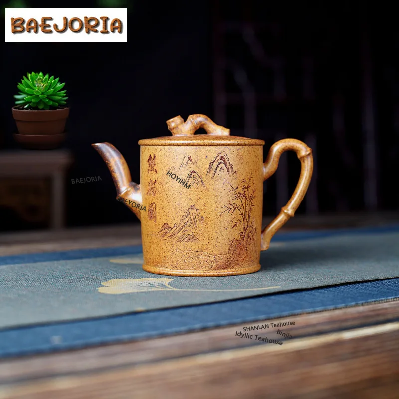 BAEJORIA 340ml Yixing Purple Clay Teapots Handmade Bamboo Joint Pot Raw Ore Section Mud Kettle With Infuser Zisha Tea Set