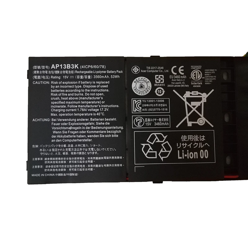 AP13B3K AP13B8K Laptop Battery for Acer Aspire V5 R7 V5-573G V5-452G V5-472P V5-473G V5-481P V5-552G V5-572G R7-571 15V 53Wh