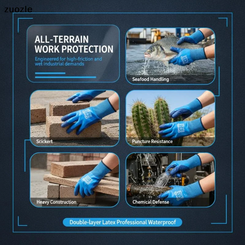 exquisite1 Pair Double Latex Coated Anti-Slip Waterproof Super Grip Work Gloves For Garden Repairing Fishing Work Safety Gloves