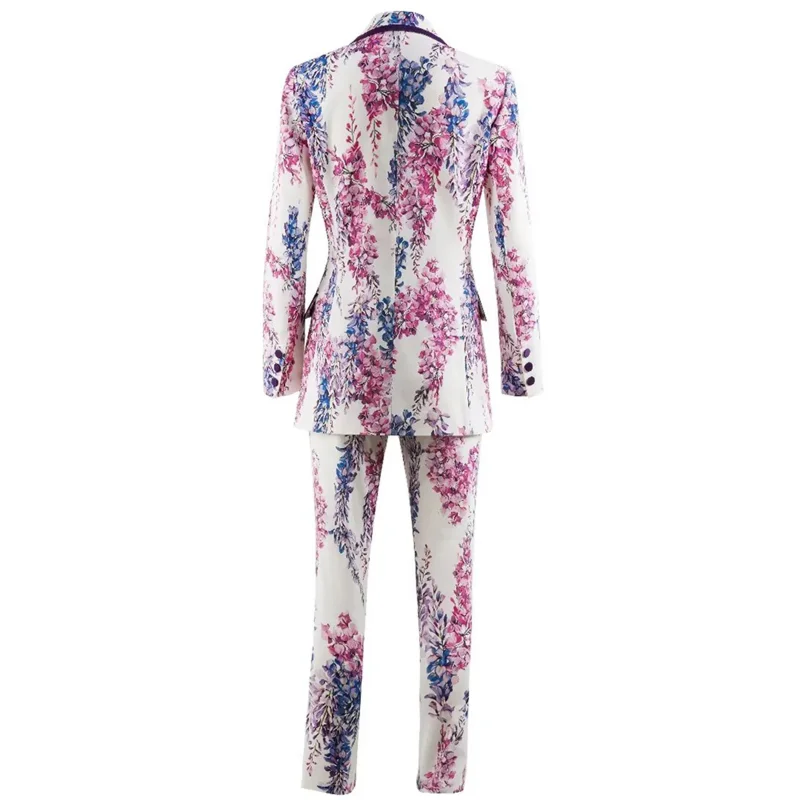 Women Formal Pant Sets 2023 New in Floral Printing Blazer Pants 2 Piece Sets High Street Lxuury Female Matching Suits