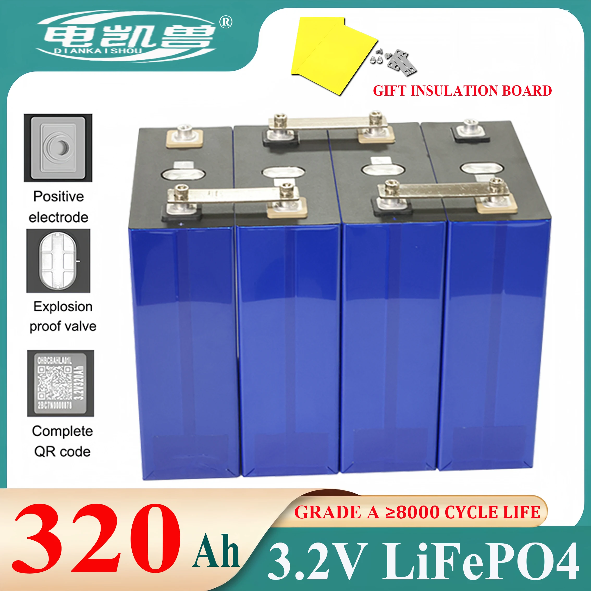 1-16PCS 3.2V Lifepo4 Battery 320Ah Grade A 12V 24V 48V Rechargable Lithium Iron Phosphate Battery For Backup Power RV Boat