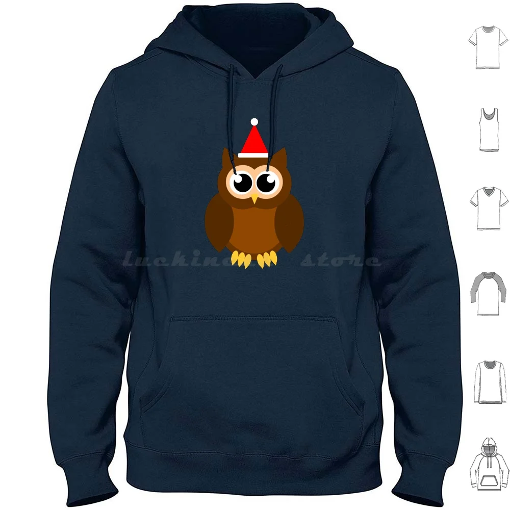 

A Very Hooty Christmas ( No Text ) Hoodies Long Sleeve Christmas Owl Cute Hoo Hat Brown Orange Red White Fun Cool Geek