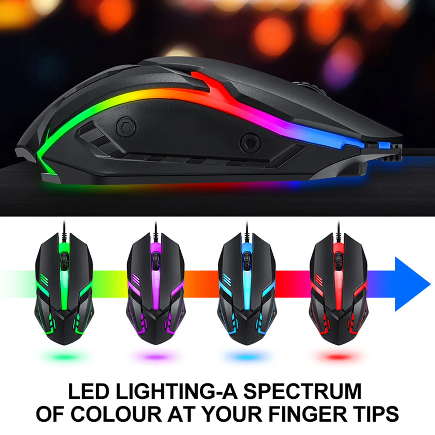 مجموعة Esports 4 في 1 مجموعة لوحة مفاتيح سلكية للألعاب بإضاءة خلفية RGB وسماعة رأس وماوس، لوحة مفاتيح سلكية بإضاءة خلفية LED قوس قزح للعبة