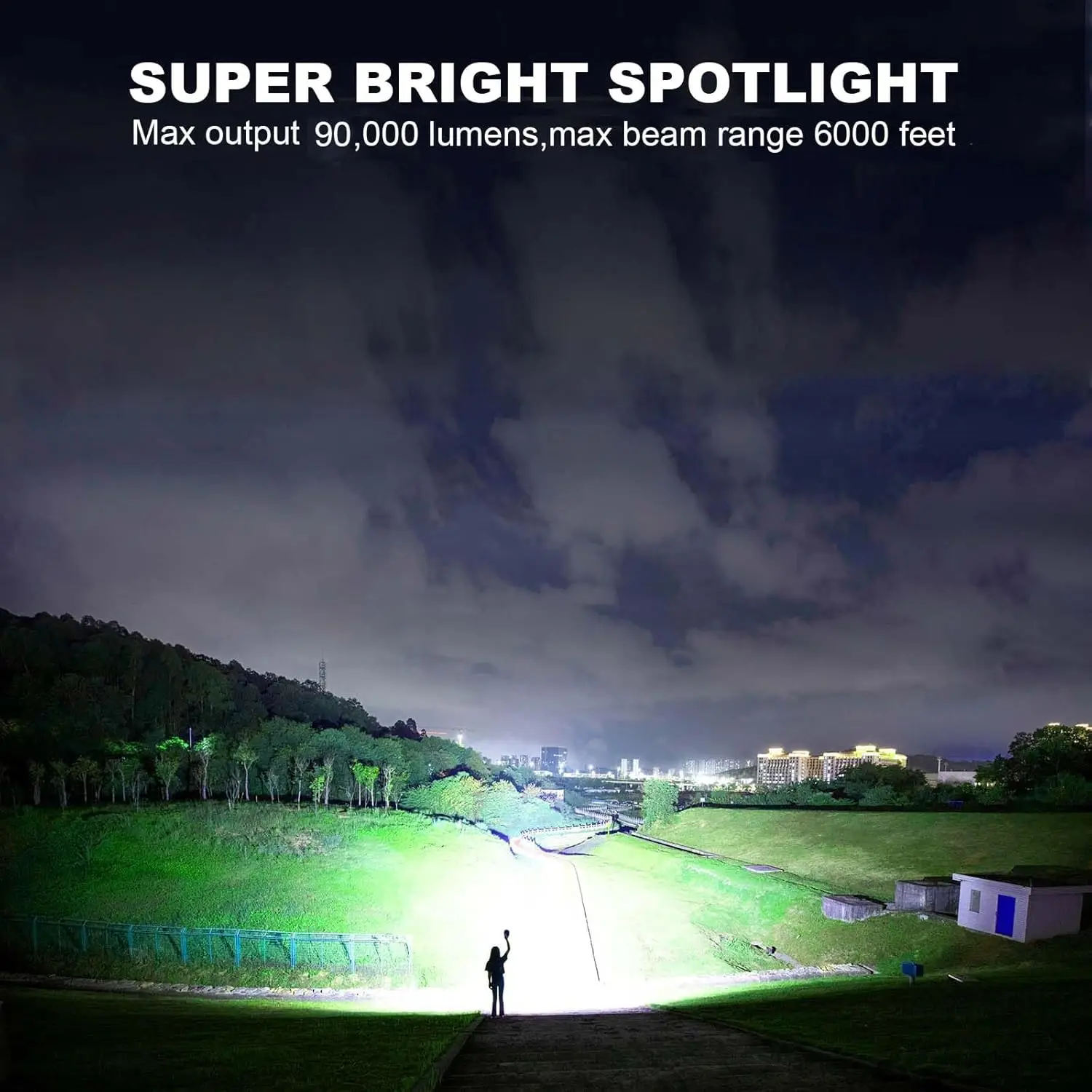 مصباح يدوي كشاف 90,000 لومن قابل لإعادة الشحن، مصباح LED خارجي USB-C للصيد والتخييم والقوارب