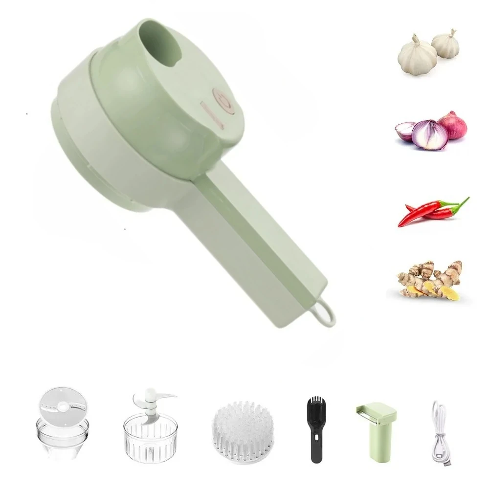 Electric Vegetable Slicer Set 4 in 1 Handheld Vegetable Cutter Wireless Food Processor for Garlic Fruits Chili Onion Celery Meat
