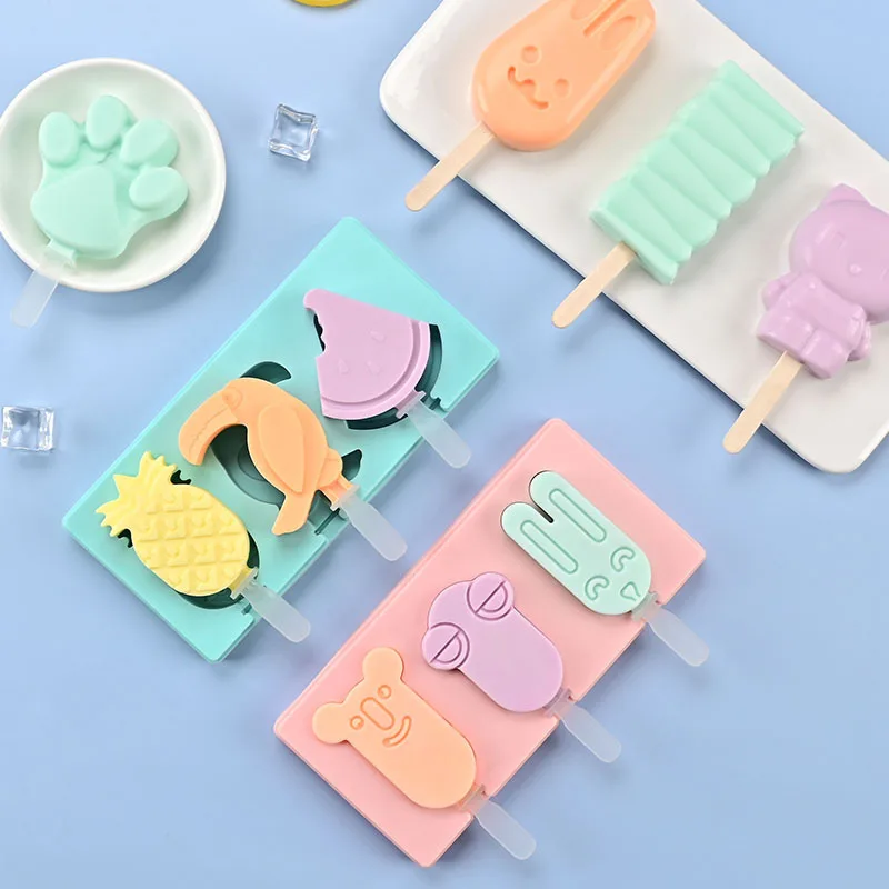 Molde de silicona para helado con tapa y palos, molde para paletas DIY, artefacto, fruta, forma de Animal, molde de pastelería de alta calidad, herramienta de cocina