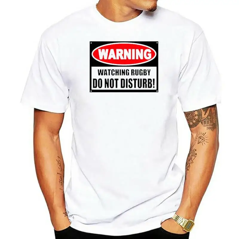 WARNING- watching rugby do not disturb!- Sports fan caution sign- Mens T-Shirt from Fat Cuckoo - MTS1142 classic crew neck