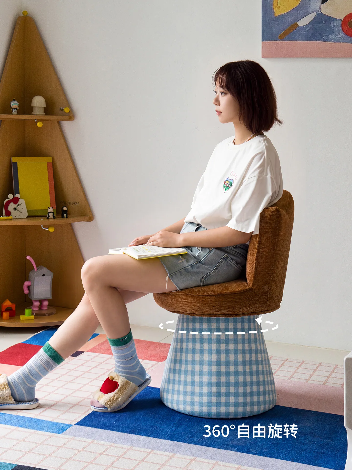 Rotating makeup stool dressing stool backrest girls light luxury senior bedroom