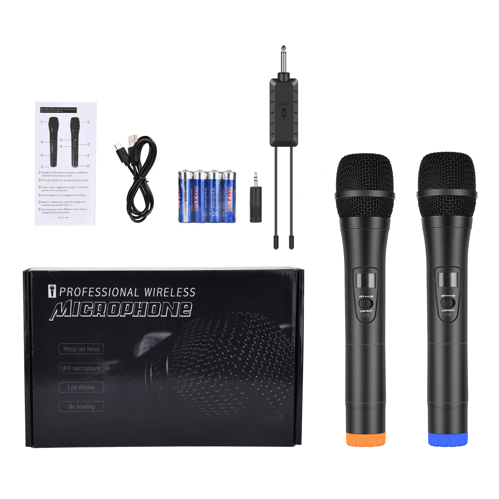 

E8 Dual Wireless Mic System W/sound Card - 1 Transmitter To 2 Receivers for Home Karaoke, Echo Effects, Party Duets
