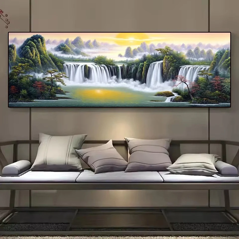 

New Arrivals Diamond Painting Landscape Waterfall Full Round Square Mountain Sunrise Mosaic Cross Stitch Wall Decor Large size