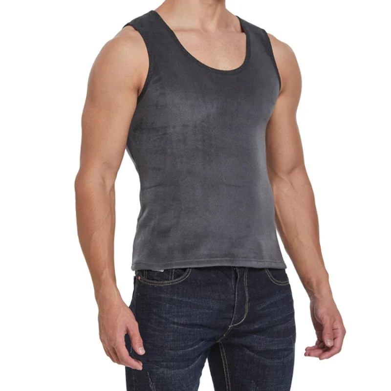 Winter Velvet Thickened Undershirt Man Solid Color Thermal Underwear Camisole Warm Sling Vest Top Shaping Large Size Male Vest