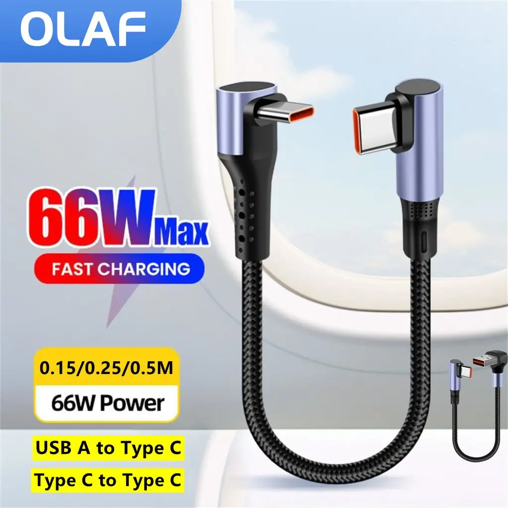 66W USB A/Type C to Type C Fast Charging Cable 0.15/0.25/0.5M Short Power Bank USB C Data Cord For iPhone 16 15 Pro Samsung