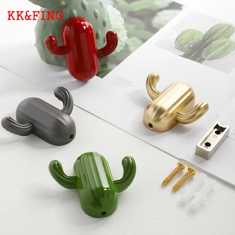 KK&FING New Simple Zinc Alloy Wall Hanging Clothes Hook Creative Cow Head Cactus Robe Hook Bedroom Bathroom Towel Hook Hardware