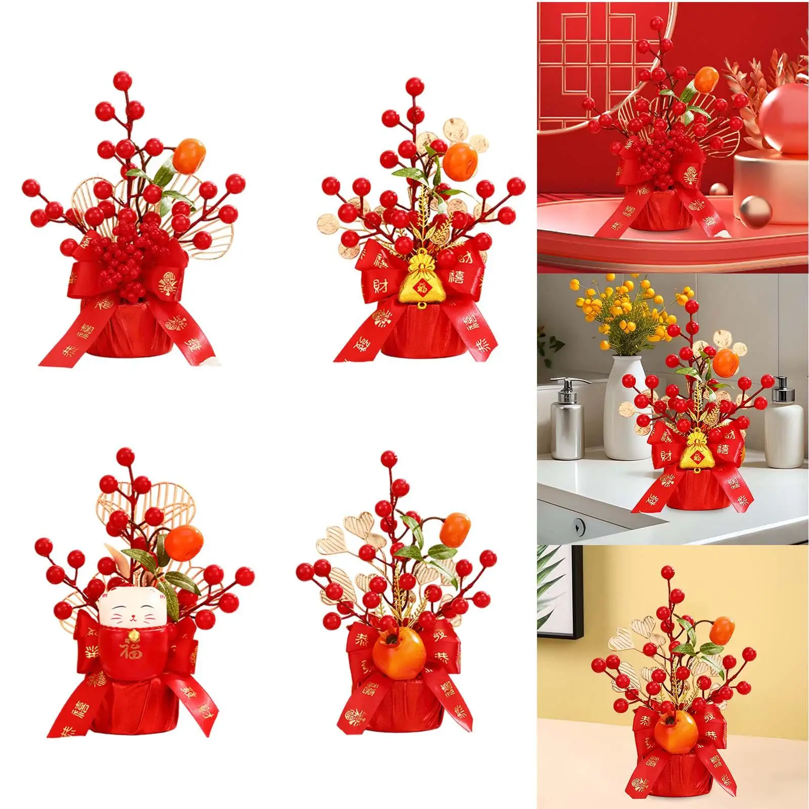 Artificial Potted Fake Flower Blessing Bucket for Office Festival Graduation