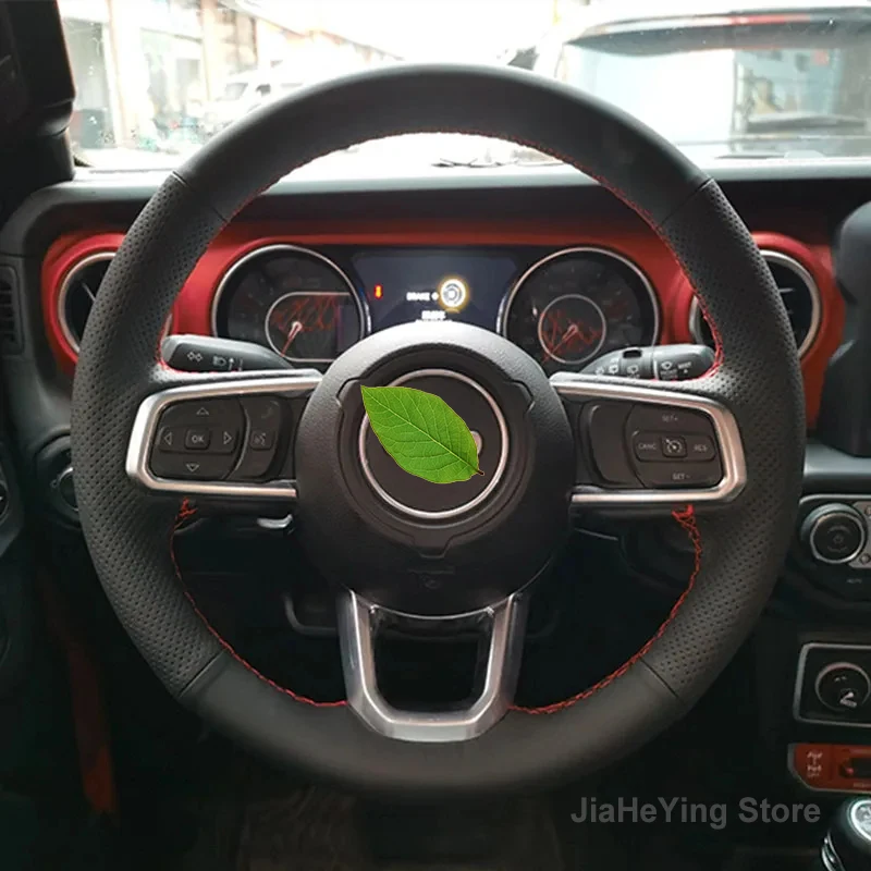 

Customized Hand Sewn Non-slip Top Leather Car Steering Wheel Cover Wrap For Jeep Wrangler JL 2018 2019 Gladiator JT 2020 2021