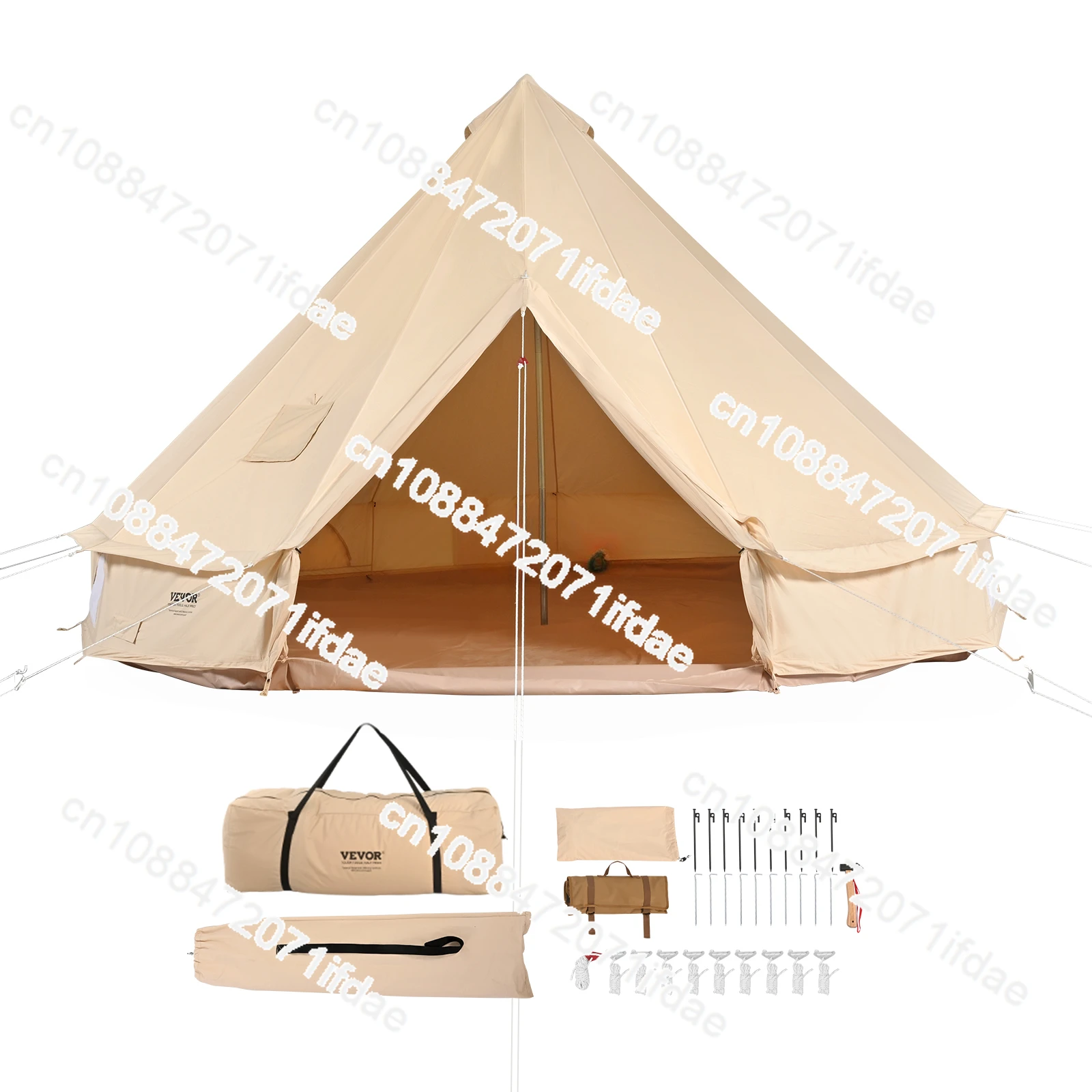 Canvas Bell Tent 4 Seasons Canvas Tent for Camping with Stove Jack Breathable Tent Family Camping Outdoor Hunting Party