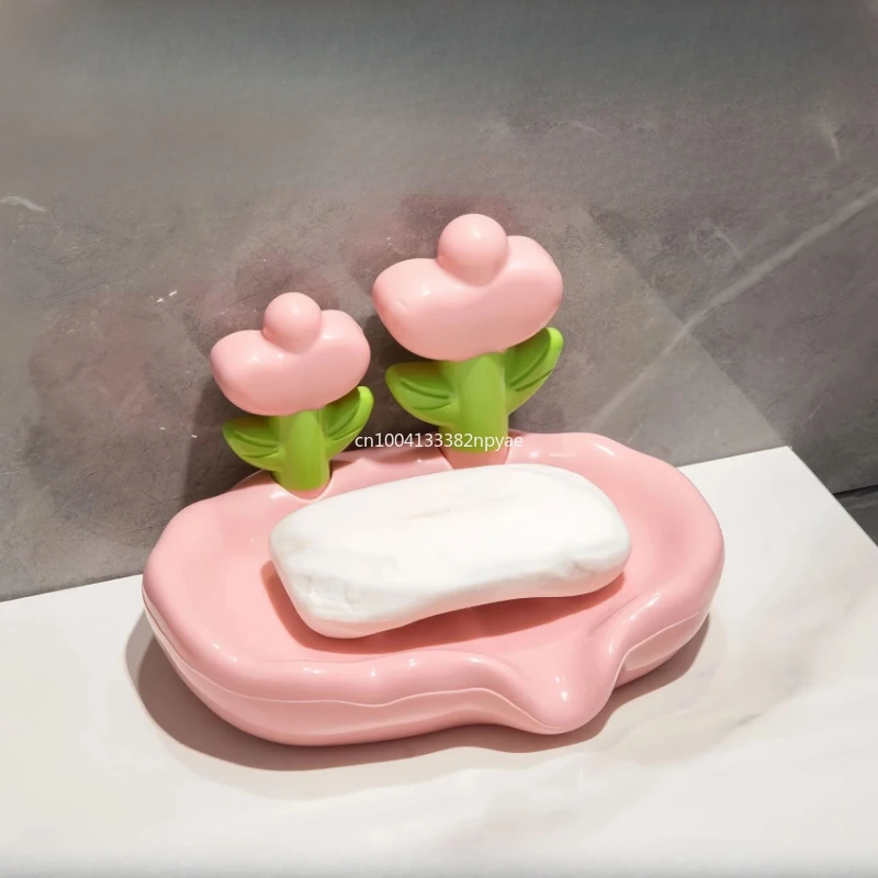 

Мыльница с дренажем в форме тюльпана, нескользящая, без сверления, однотонная, с лотком для слива, подставка для мыла