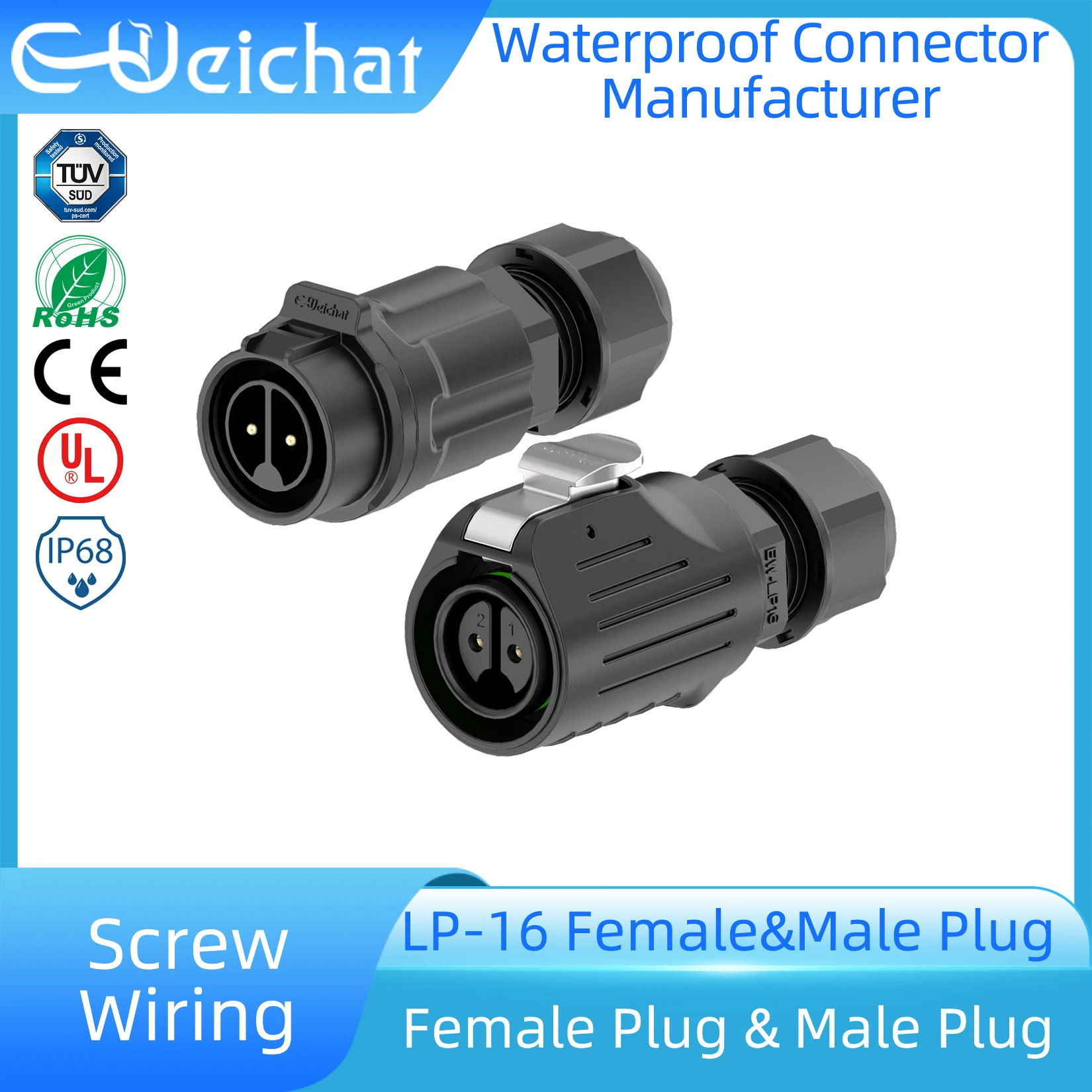 LP16 Screw Wiring Industrial Waterproof IP68 Circular Aviation Electrical Connector M16 2-9 Pin Female & Male Plug