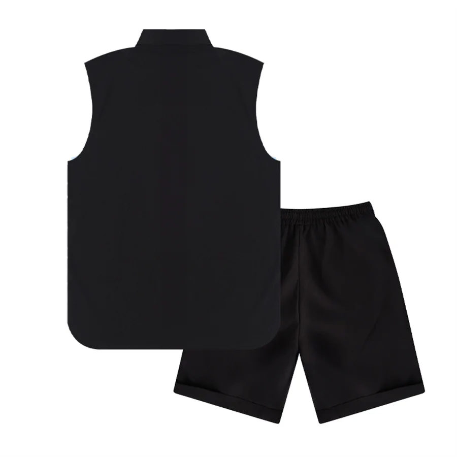 New Summer 2 piece Casual Everyday men's lapel tank shorts Set Hawaiian solid color sleeveless shirt men's beach shorts