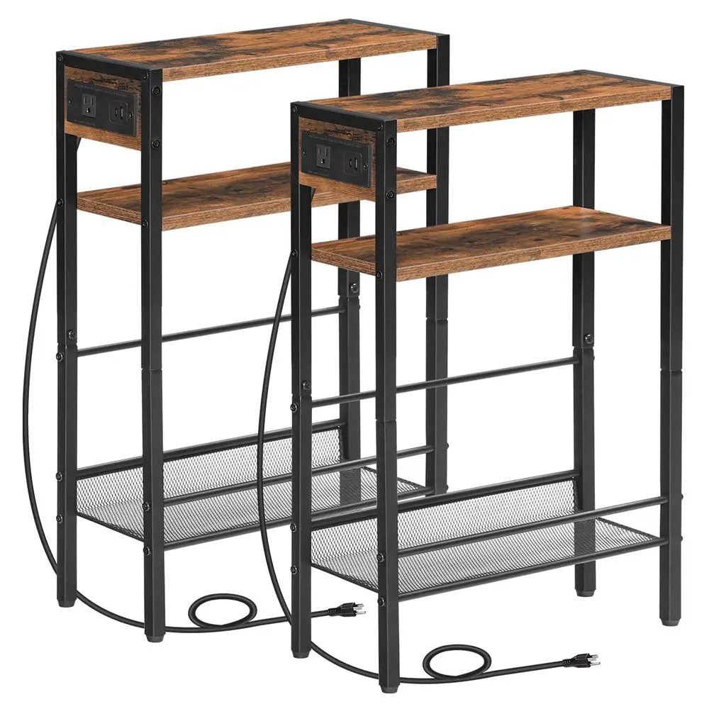 

Набор из 2 узких приставных столиков с зарядной станцией, тонкие прикроватные тумбочки для небольших помещений, с USB-портами и розетками