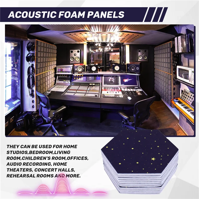 

12 Pack Starry Sky Hexagon Acoustic Panels,Sound Proofing Padding,Sound Absorbing Panel For Studio Acoustic Treatment