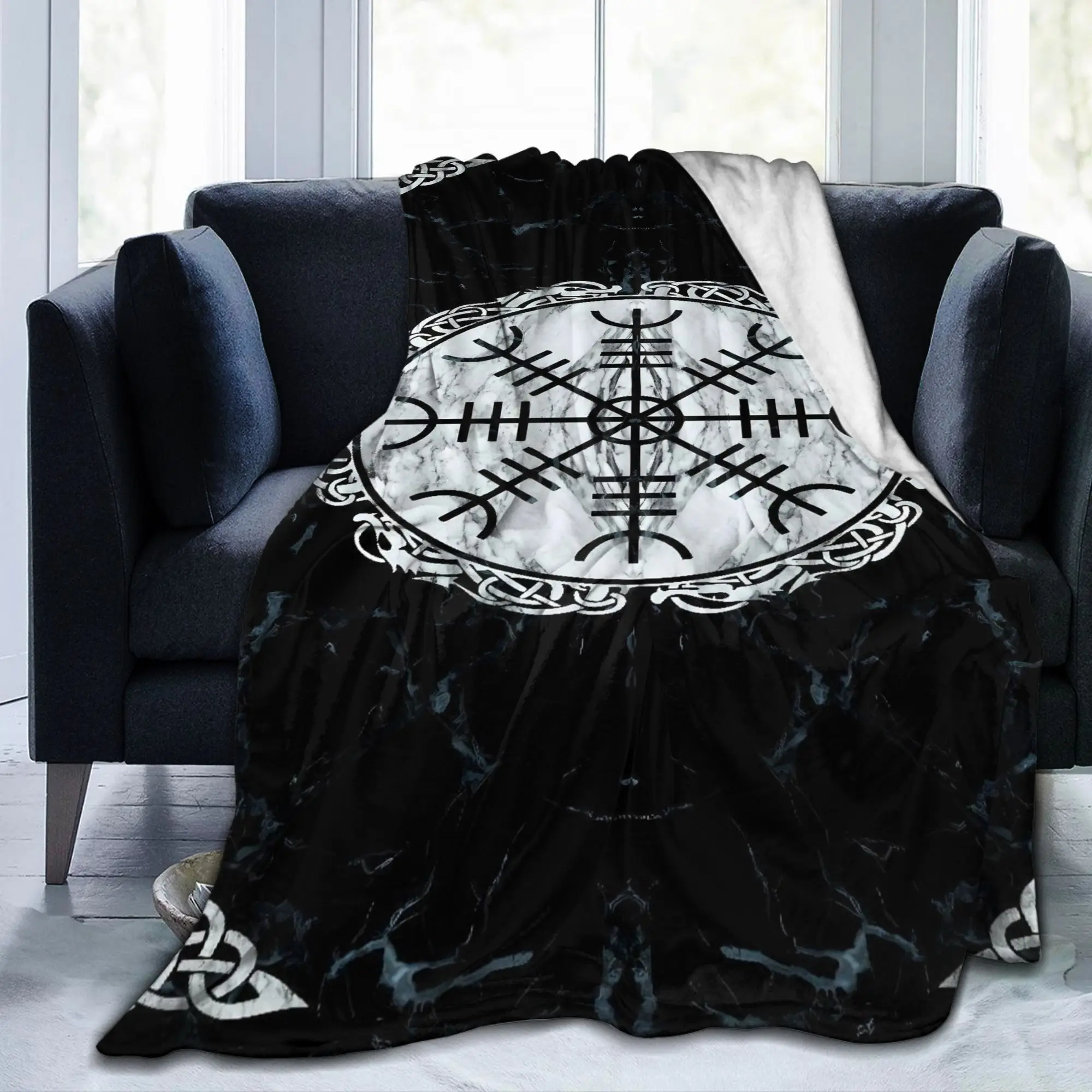 Aegishjalmur Norse Rune Celtic Knot Marble Print Blanket Soft Warm  Throw Blanket Winter Couch Chair Sofa Bed Street Bedspread