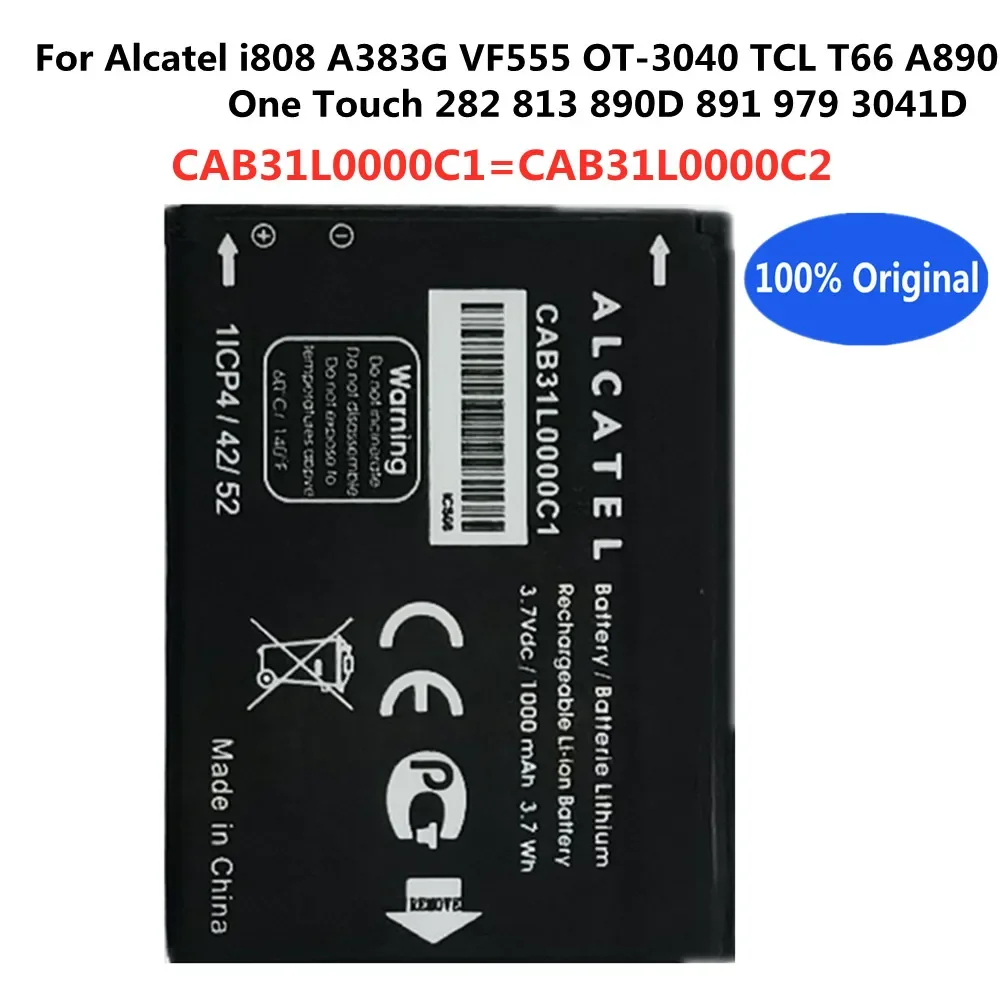 

Оригинальные батареи для сотовых телефонов Alcatel i808 A383G VF555 OT-3040 TCL T66 A890 One Touch 282 813 890D CAB31L0000C1 CAB31L0000C2