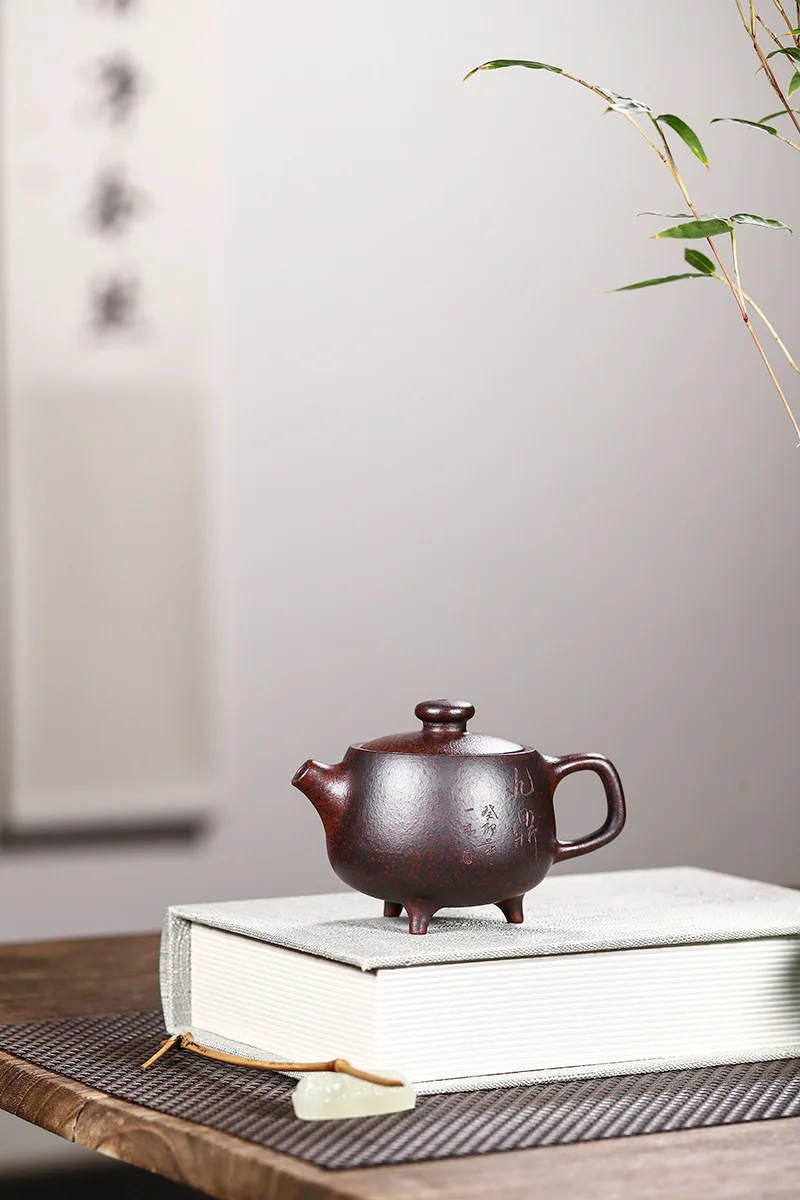 Authentic Yixing Master Handmade Three‑Legged Nine‑Ding Zisha Teapot, Ancient Bronze Clay, Household Kung Fu Brewing Teapot