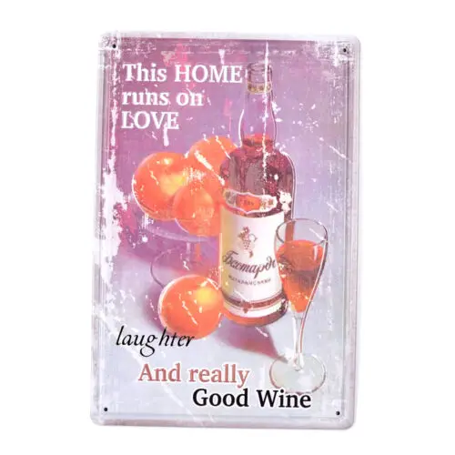 This Home runs on Love & Wine Vintage Tin Sign Metal Plate Decor Art Wall Poster