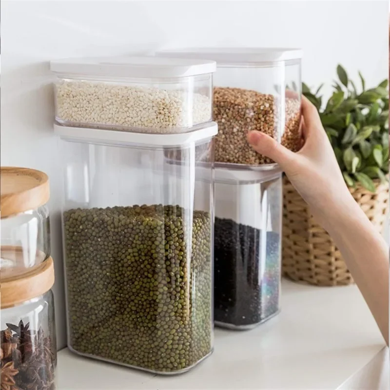 Clear Hermetic Food Box Transparent Grain Cereal Container Sealed Rice Tank Air Tight Coffee Bean Storage Jar Kitchen Organizer