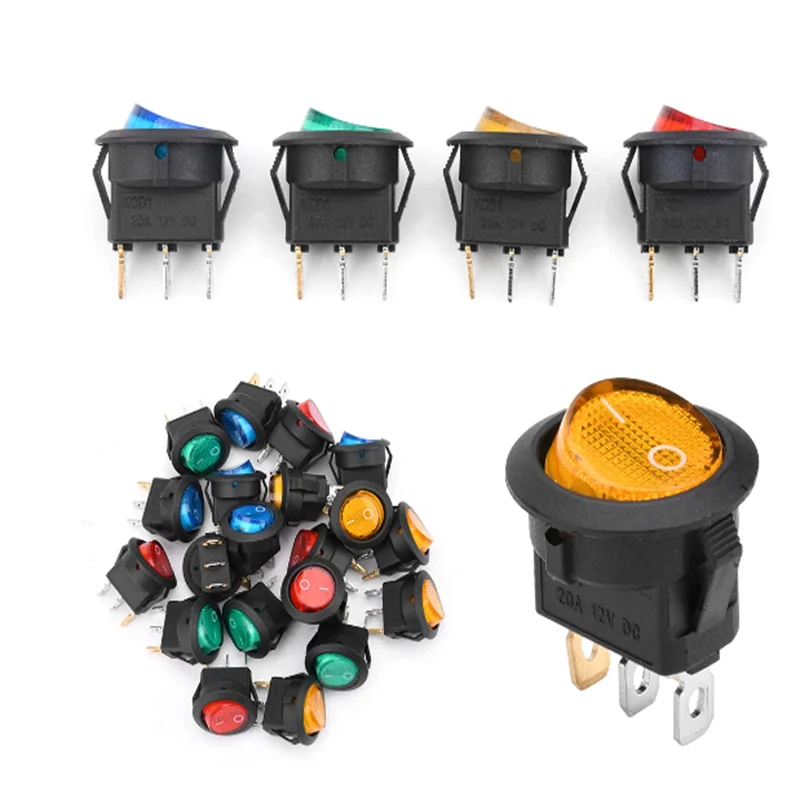 10Pcs Led Switch 20A 12V Light Power Switch Car Button Lights ON/OFF 3Pin Round Snap Rocker Button For Househeld DIY Replacement