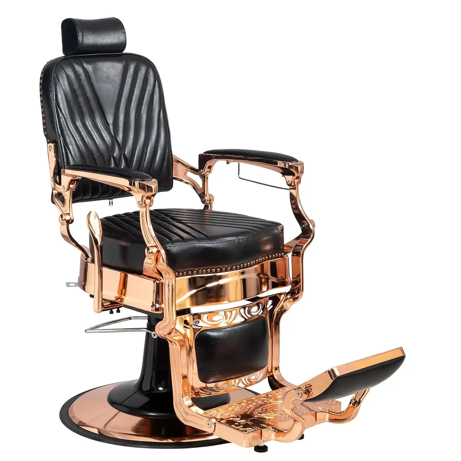 Heavy Duty Vintage Barber Chair, Rose Gold Twill Backrest, Customized