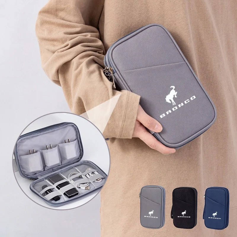 Car Emblem Storage Bag USB Charger Cable Headphones Box for Ford Bronco Ranger S-Max Focus Mondeo Transit Tourneo Custom Ranger
