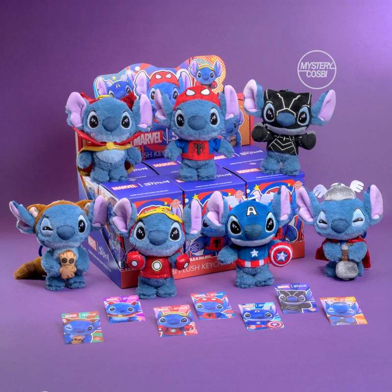 ใหม่ Avengers และ Stitch Collaborative กล่องตาบอดตุ๊กตาน่ารักพวงกุญแจตุ๊กตาอินเทรนด์กล่องตาบอดของเล่นสะสมของขวัญแปลกใจ