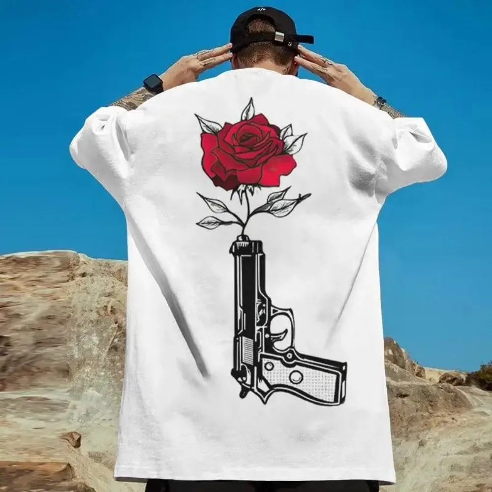 Harajuku in Hand Rose Letter Pattern 3D Print Sprots Breath Quick-dry Men's T-shirt Outdoor Casual Street  Parent-child Clothing