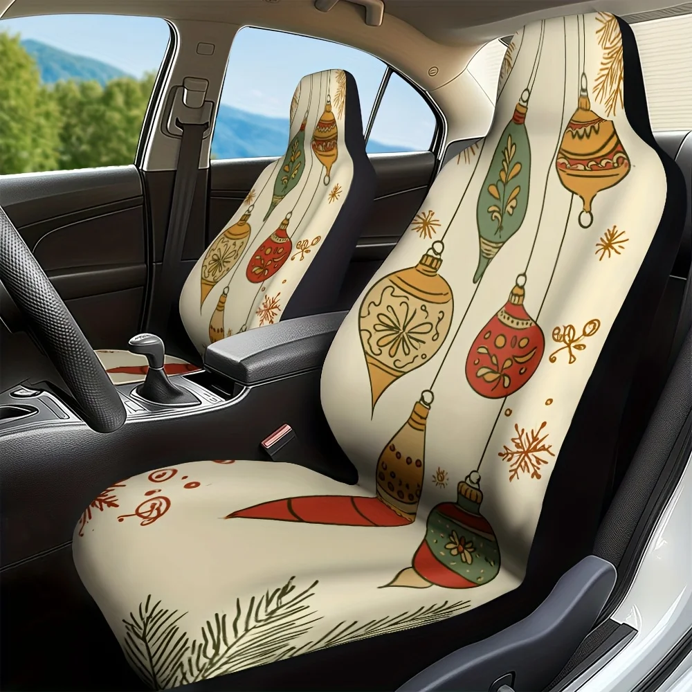2pcs, Stylish Christmas Vintage Ornament Design Car Seat Covers, Foldable And Comfortable, Perfect Fit For Single Front Seats, I