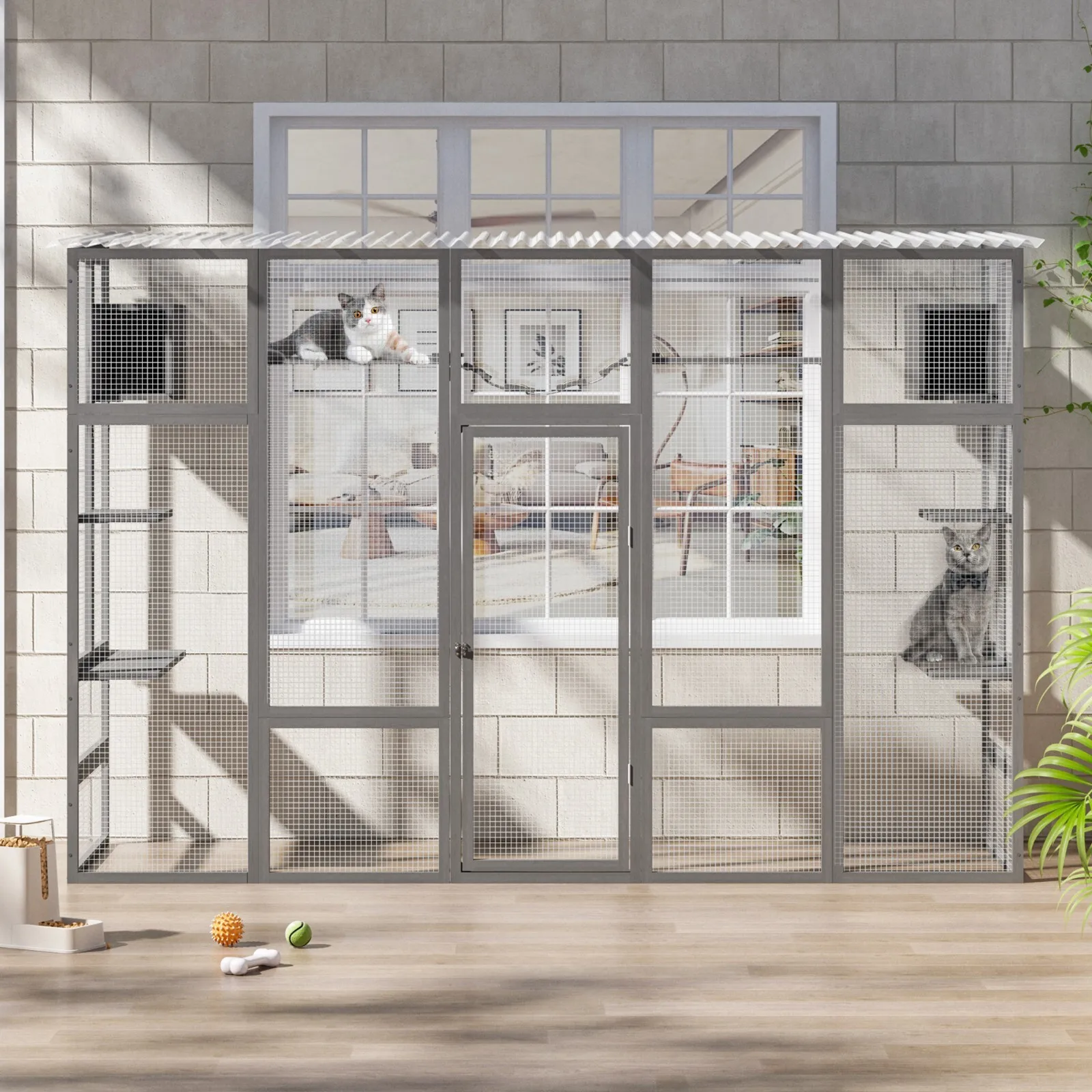 

72'' Wooden Cat Enclosure 6 Platforms Cat Cage Window Access Outdoor