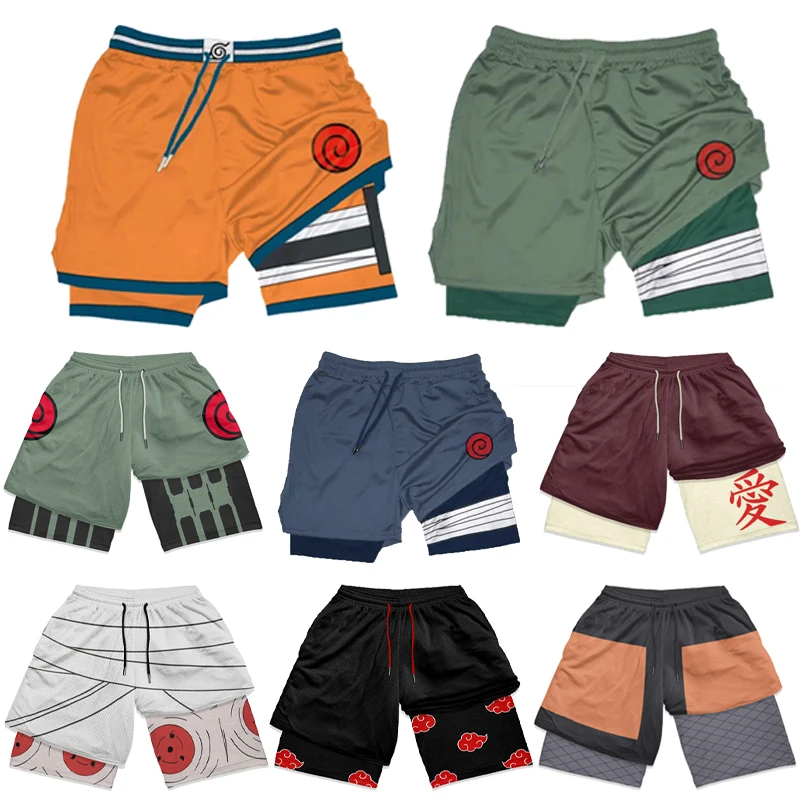 Naruto Anime Gym Shorts Men Women 2 In 1 Quick Dry Sports Shorts Summer Cartoon Fitness Running Workout Mesh Performance Shorts