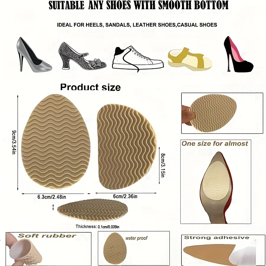 4 Pieces of Anti Slip Rubber Shoe Sole Pads - Can Enhance Stability, Noise Reduction, and Protect Shoe Insoles