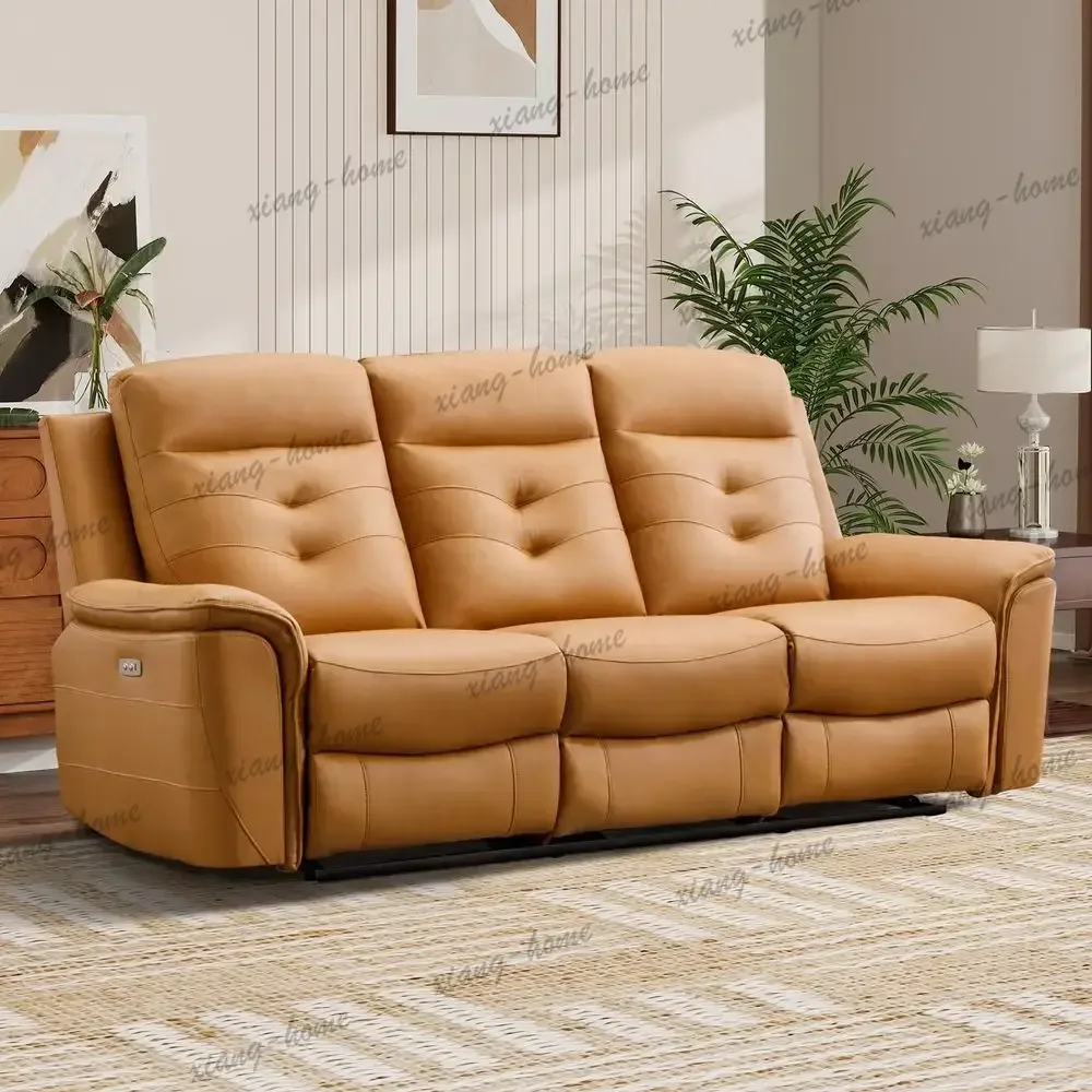 lsPower Recliner Sofa Couch, Breathable Faux Leather Reclining Couches with USB Charging Port, Overstuffed Armrest and Backrest,