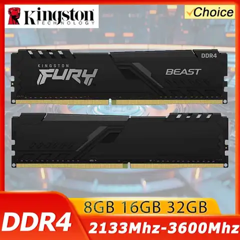 Kingston Fury Beast DDR4 8G 16G 32GB 3600 3200Mhz RAM PC mémoire 288Pin XMP2.0 dissipateur thermique pour ordinateur de bureau AMD ou INTEL carte mère